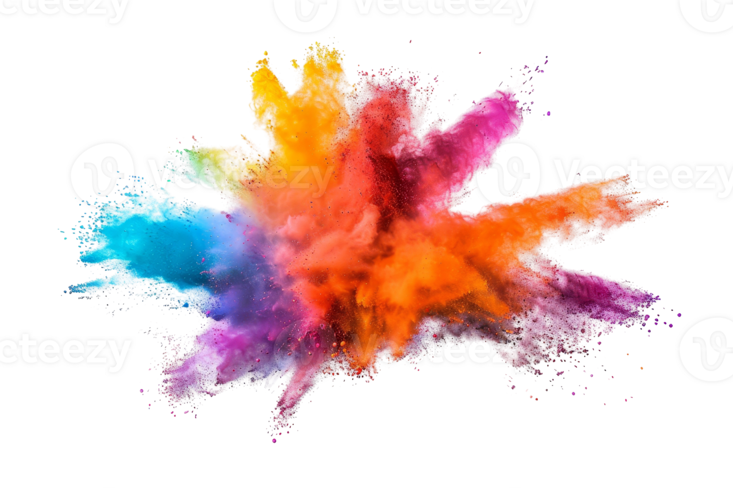 Vibrant explosion of colorful powder creating an abstract visual effect, captured on a transparent background for creative design projects. png