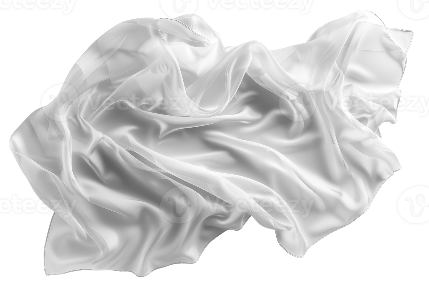Wrinkled white satin fabric isolated on a transparent background, showcasing smooth, luxurious texture and elegant folds. png