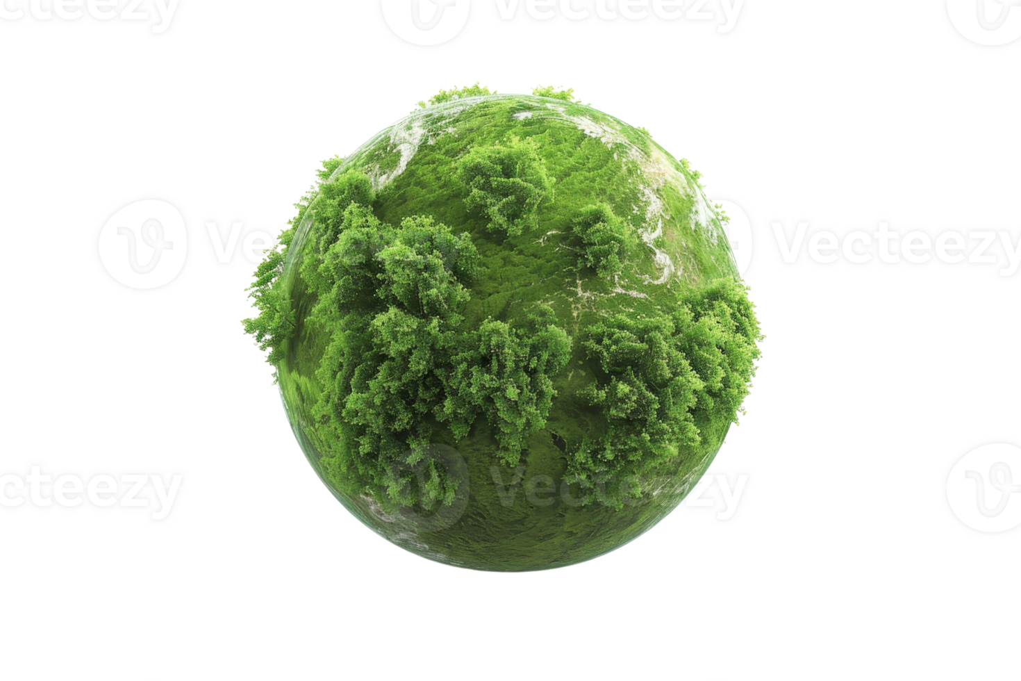 A green planet with trees on it. The planet is surrounded by a white background. The trees are lush and green, giving the planet a vibrant and healthy appearance png