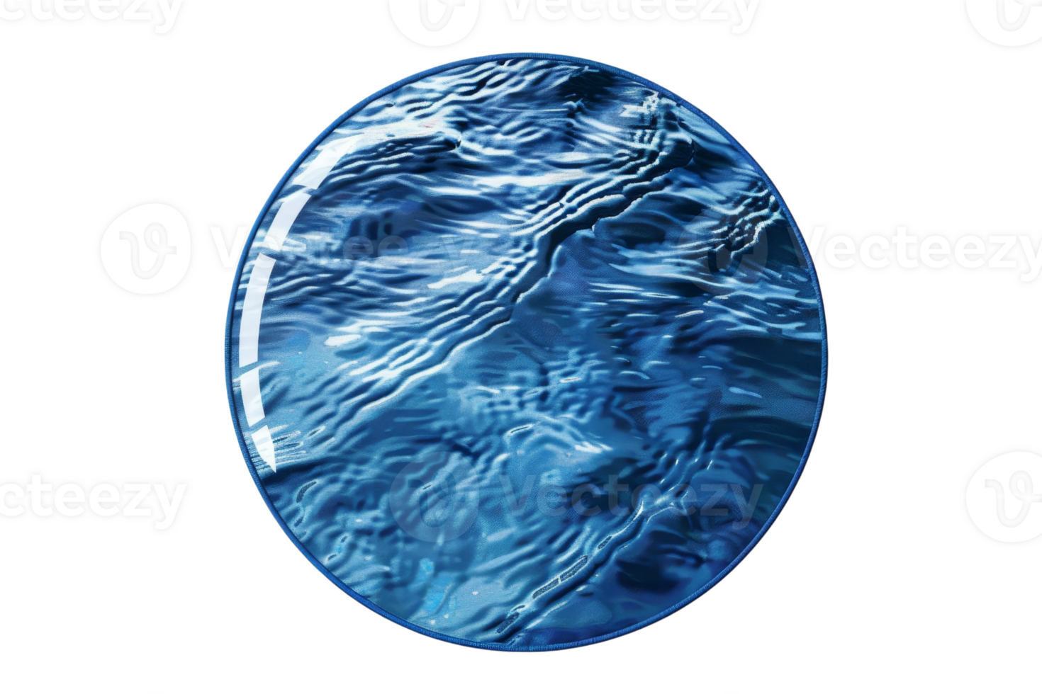 Circular abstract image with serene blue water ripples, showcasing smooth texture and calming waves in a round frame. png