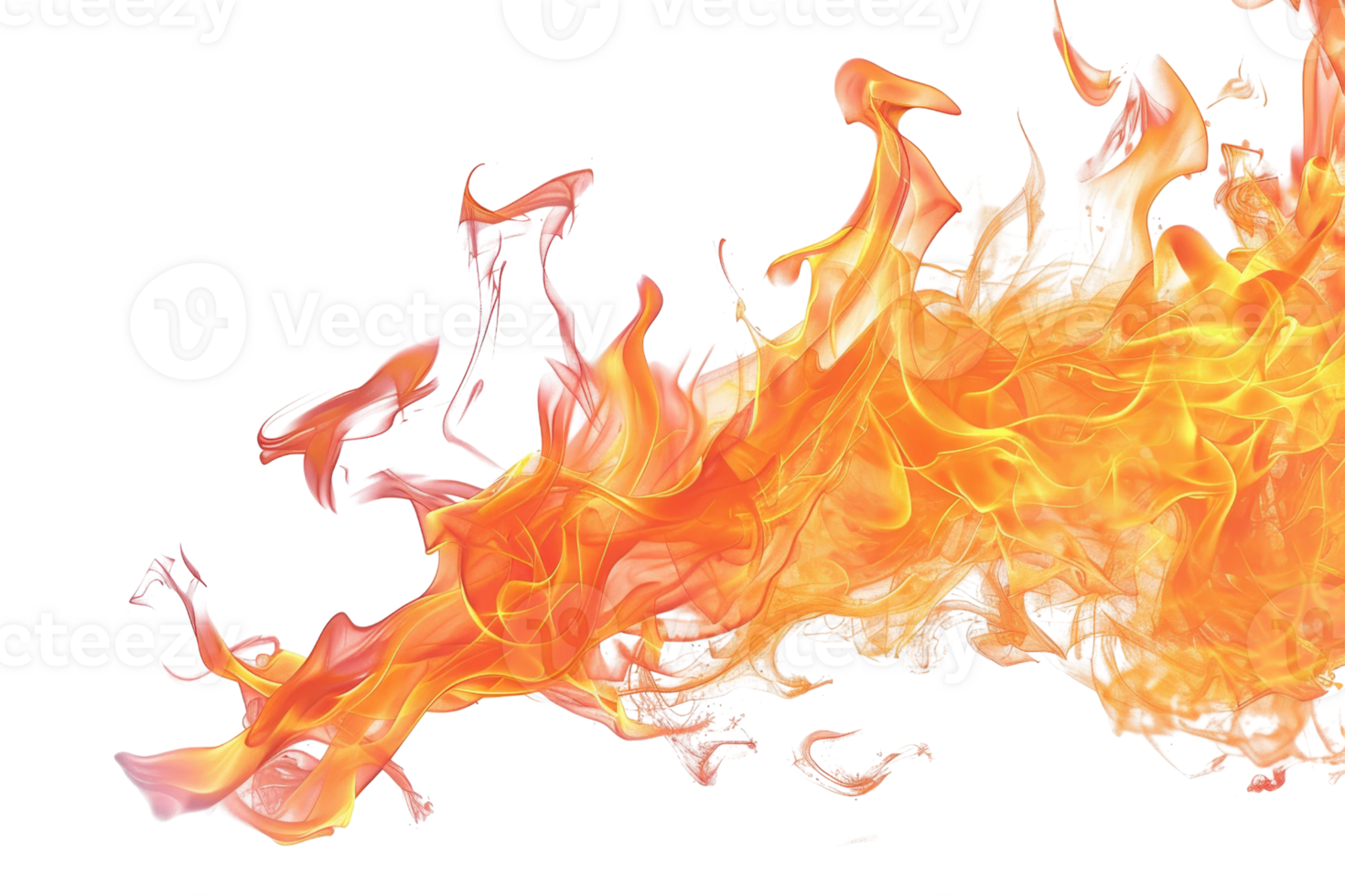 Dynamic close-up of vivid orange and yellow flames against a clean transparent background. showcasing the raw power and beauty of fire. png
