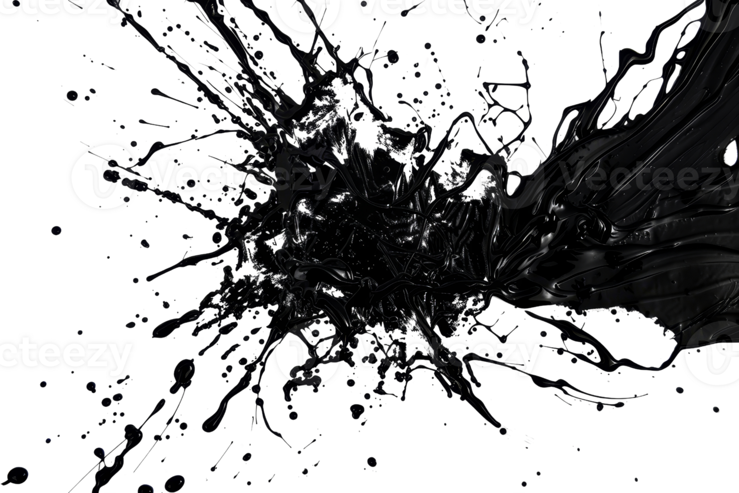 Dynamic black paint splash on dark background, capturing movement and energy. Ideal for abstract art projects and creative designs. png