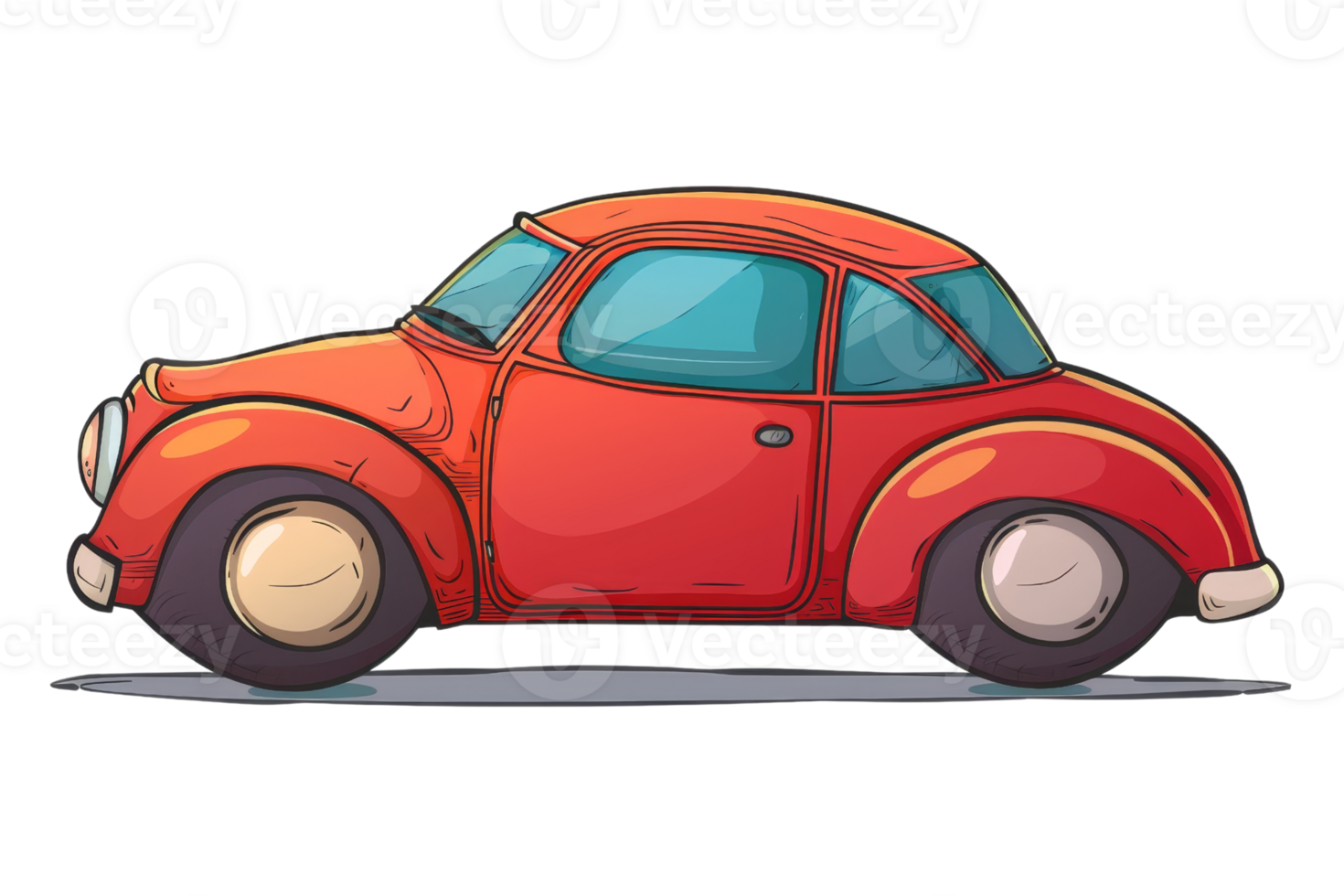 illustration of a cute, red vintage car with a cartoonish style, perfect for design projects and vehicle-themed artwork. png