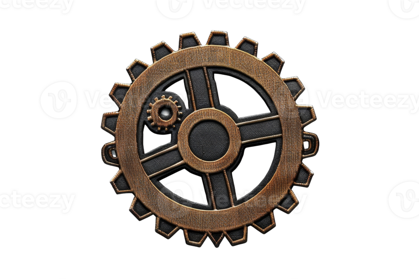 Vintage mechanical gear with intricate design and metallic texture, ideal for steampunk-themed projects and engineering concept illustrations. png