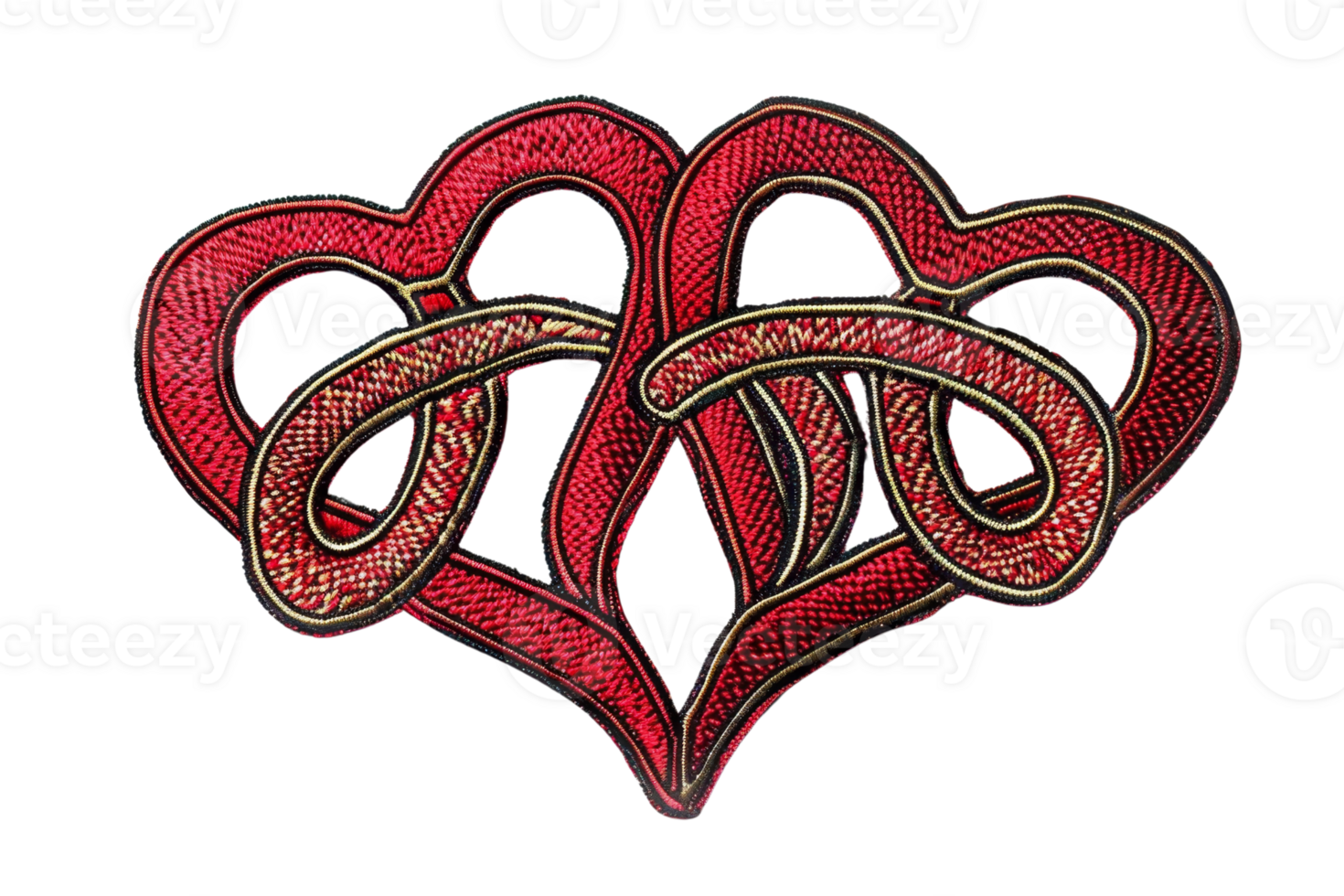 Illustration of two intertwined red hearts with snake-like patterns, representing love, unity, and intricate design. png