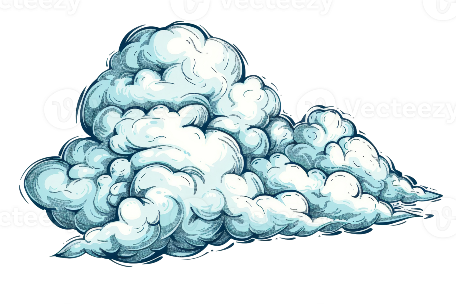 A cloud with a blue sky background. The cloud is drawn in a very stylized way png