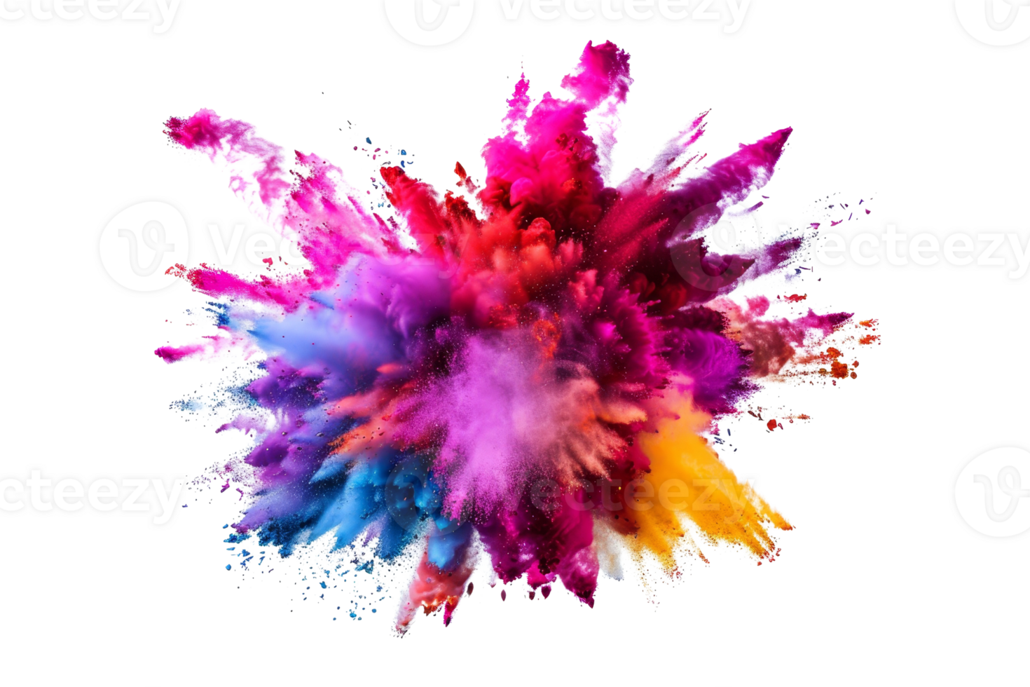 Vibrant explosion of color powder on black background. Expressive abstract artistic concept, high contrast and dynamic energy. png
