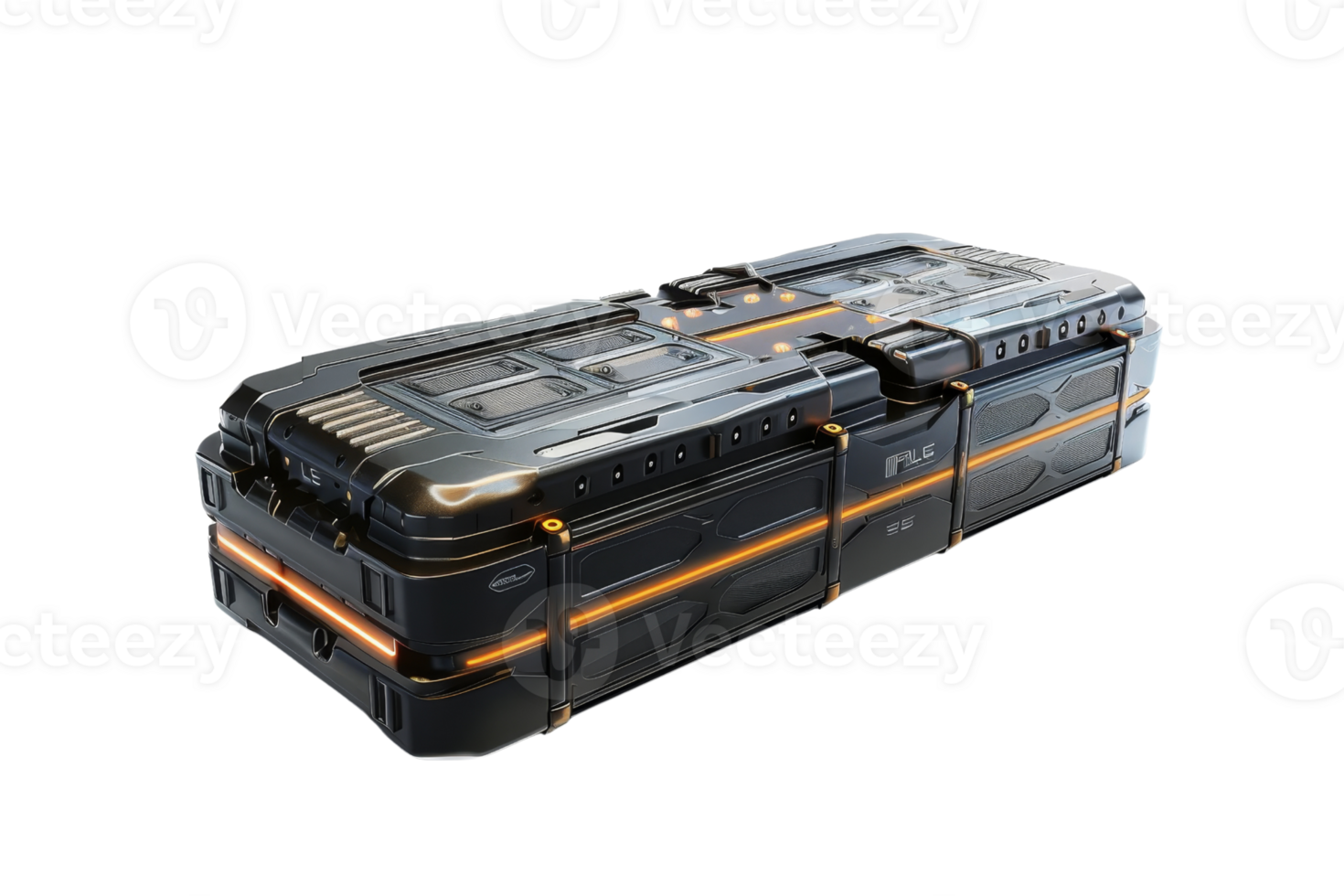 A black and orange object with a white background. The object is rectangular and has a metallic appearance png