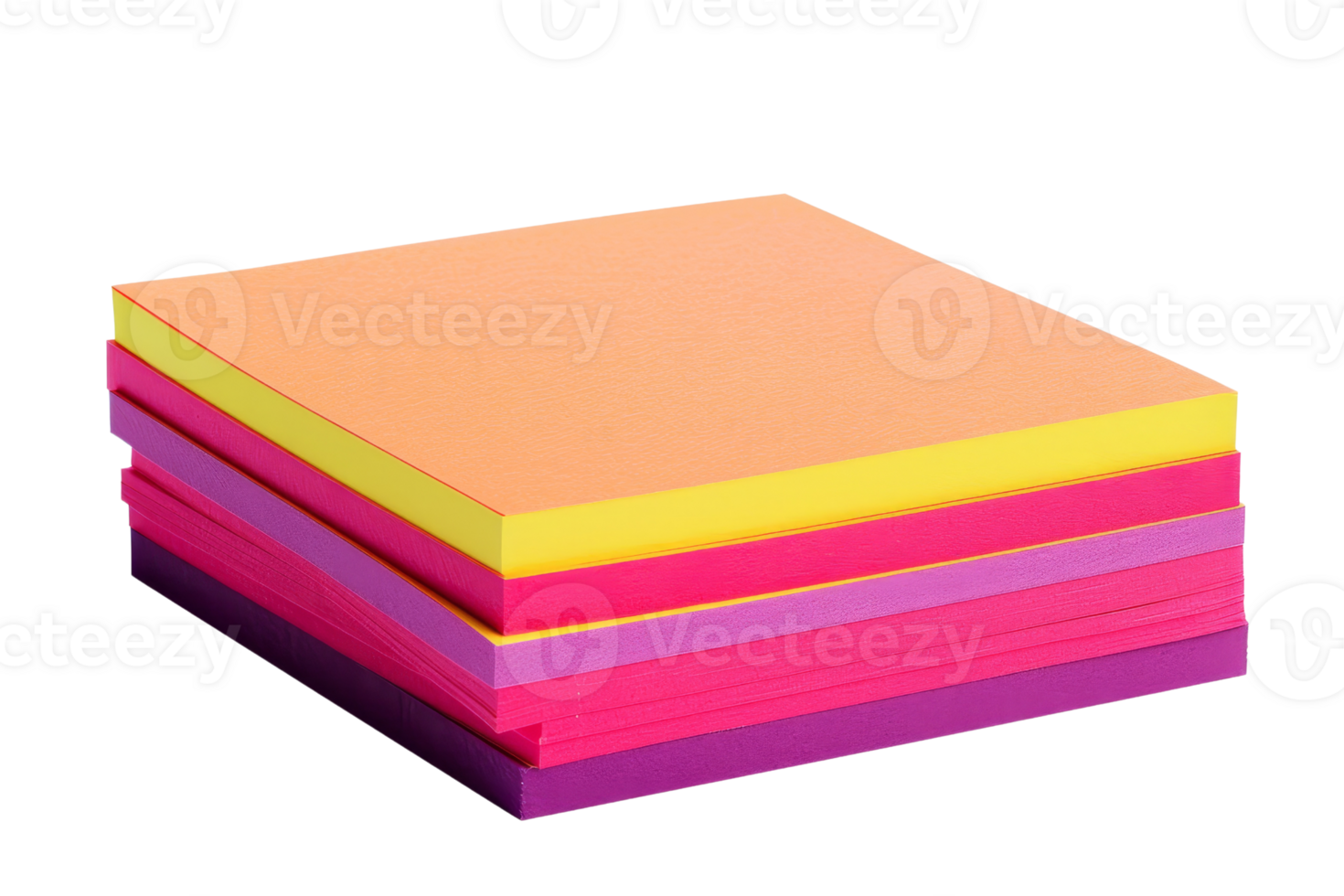 Stack of colorful sticky notes in various fluorescent colors, isolated on a transparent background. Ideal for office or school use. png