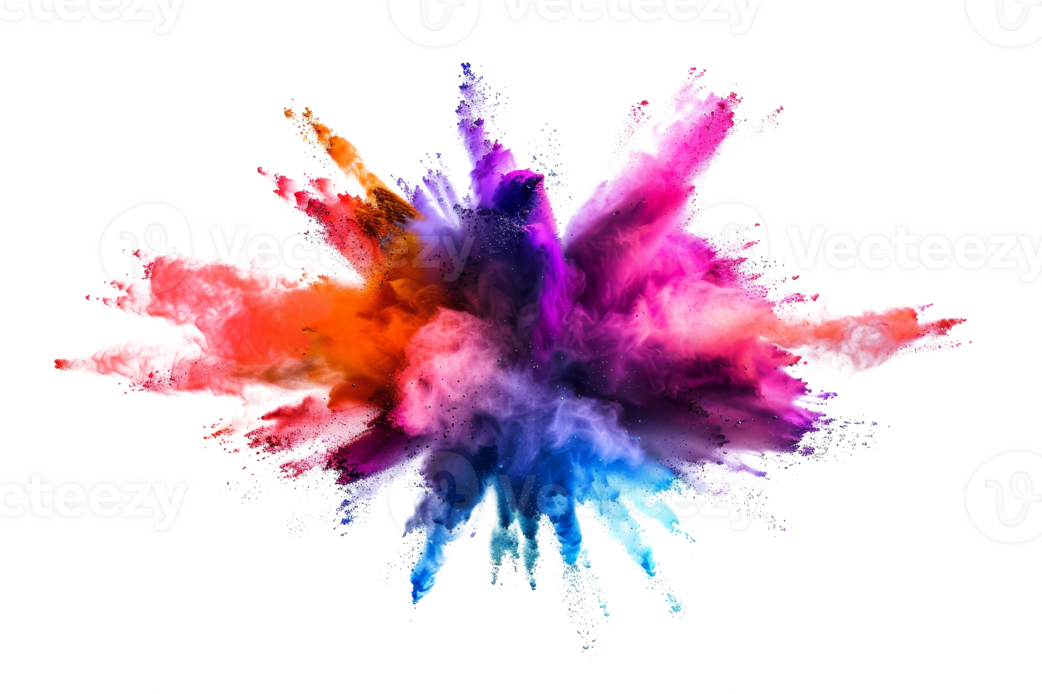 Vibrant explosion of colorful powder on a transparent background. showcasing a dynamic mix of bright hues and captivating patterns for artistic use. png