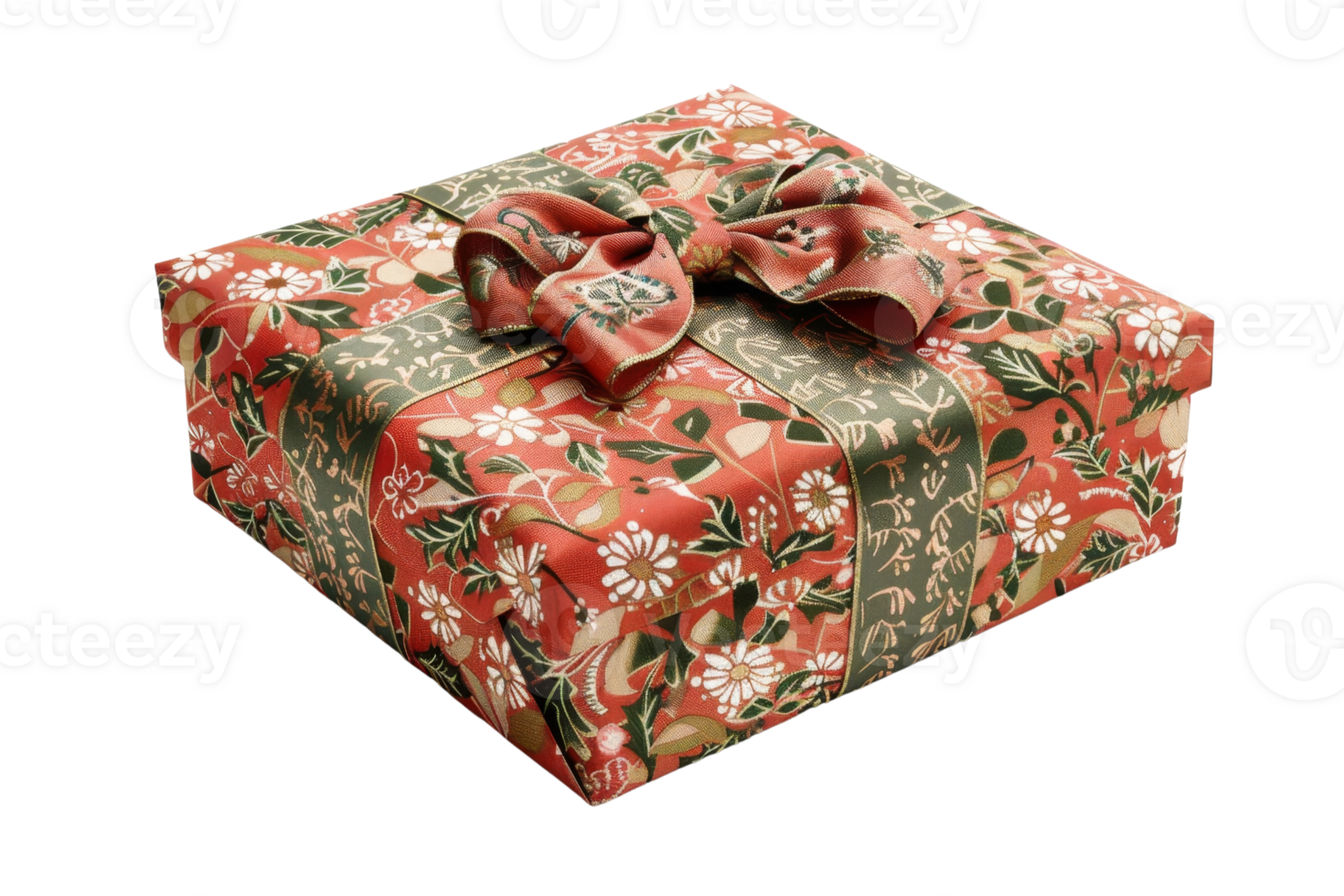 Beautifully wrapped gift box with floral patterned paper and decorative bow, perfect for special occasions and festive celebrations. png