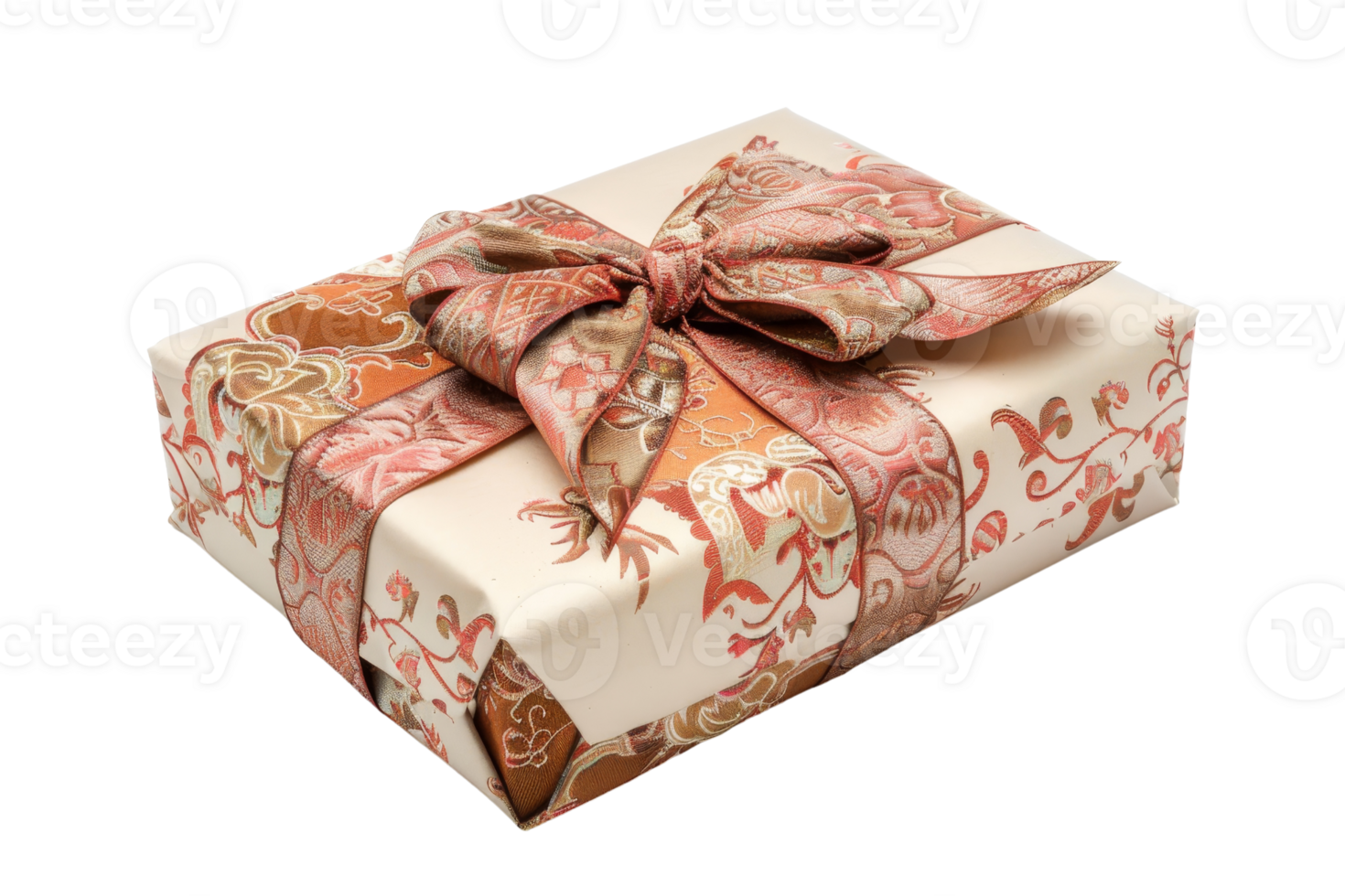 Elegantly wrapped gift box with ornate ribbon, perfect for holidays, celebrations, birthdays, and special occasions. Stunning detailed packaging. png