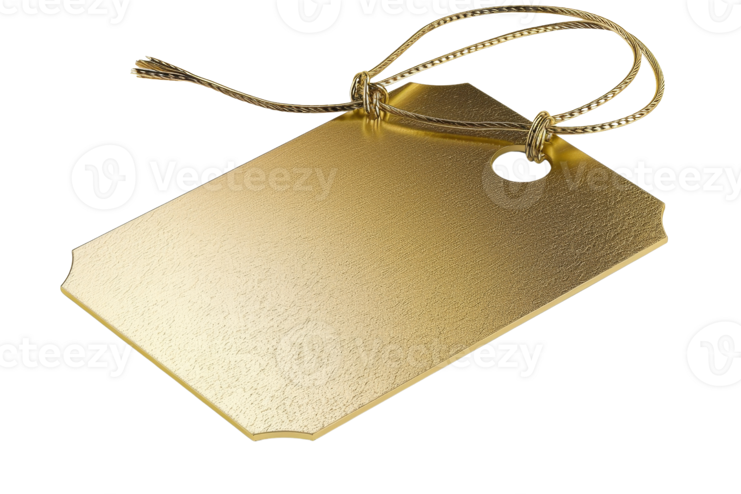 A gold tag with a string hanging from it. The tag is rectangular and has a hole in the center png