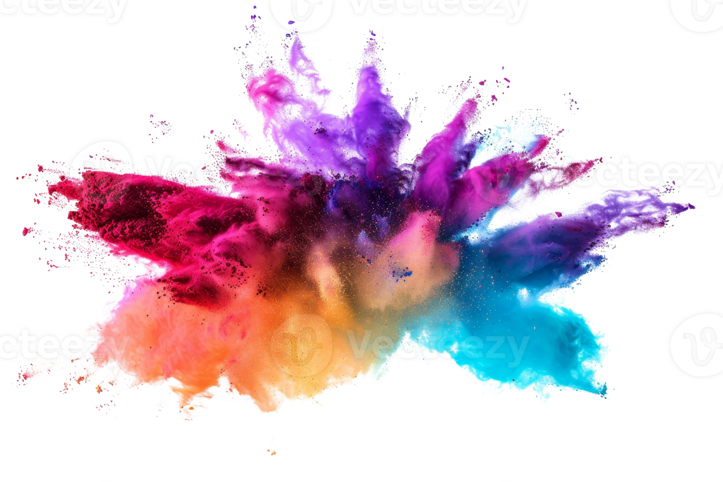 Vivid explosion of colorful powder creating a dynamic burst of hues in the air, perfect for abstract art and vibrant backgrounds. png