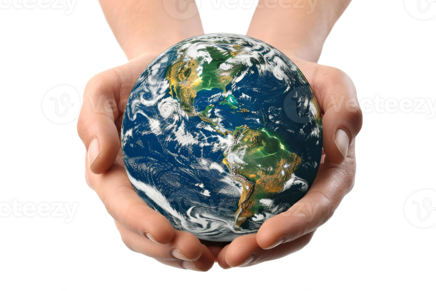 A person is holding a globe in their hands. The globe is blue and white, and it is a representation of the Earth. Concept of wonder and appreciation for the planet we live on png