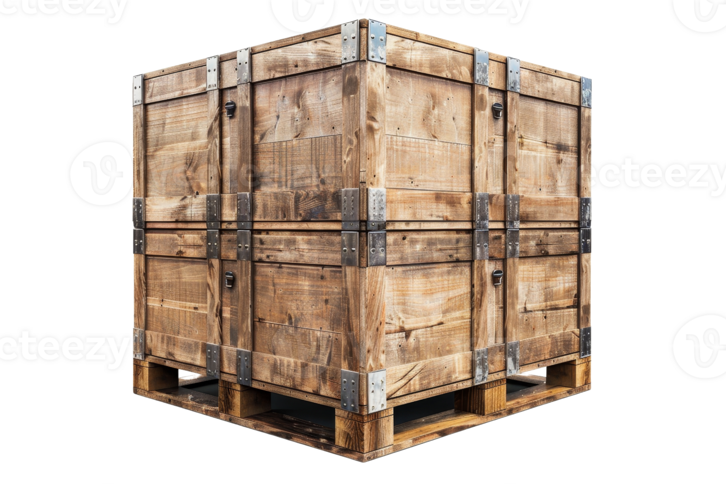 Wooden storage crate on a pallet, ideal for shipping, logistics, and storage solutions. Sturdy and durable construction for various uses. png