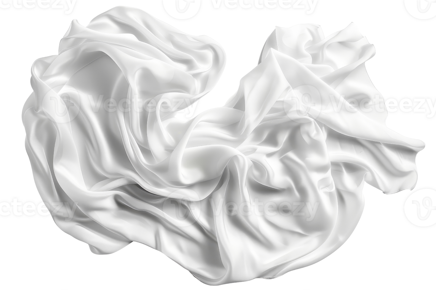 White silk fabric gracefully crumpled on a flat surface, creating elegant folds and soft shadows in a high-quality stock photo for design projects. png