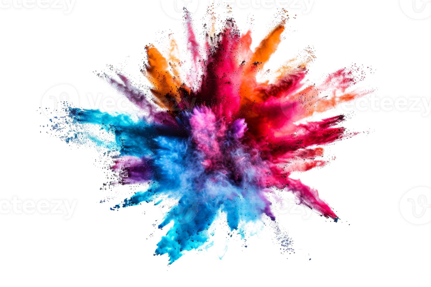 Vibrant explosion of colorful powder on a black background, capturing dynamic energy and a spectacular burst of creativity. png