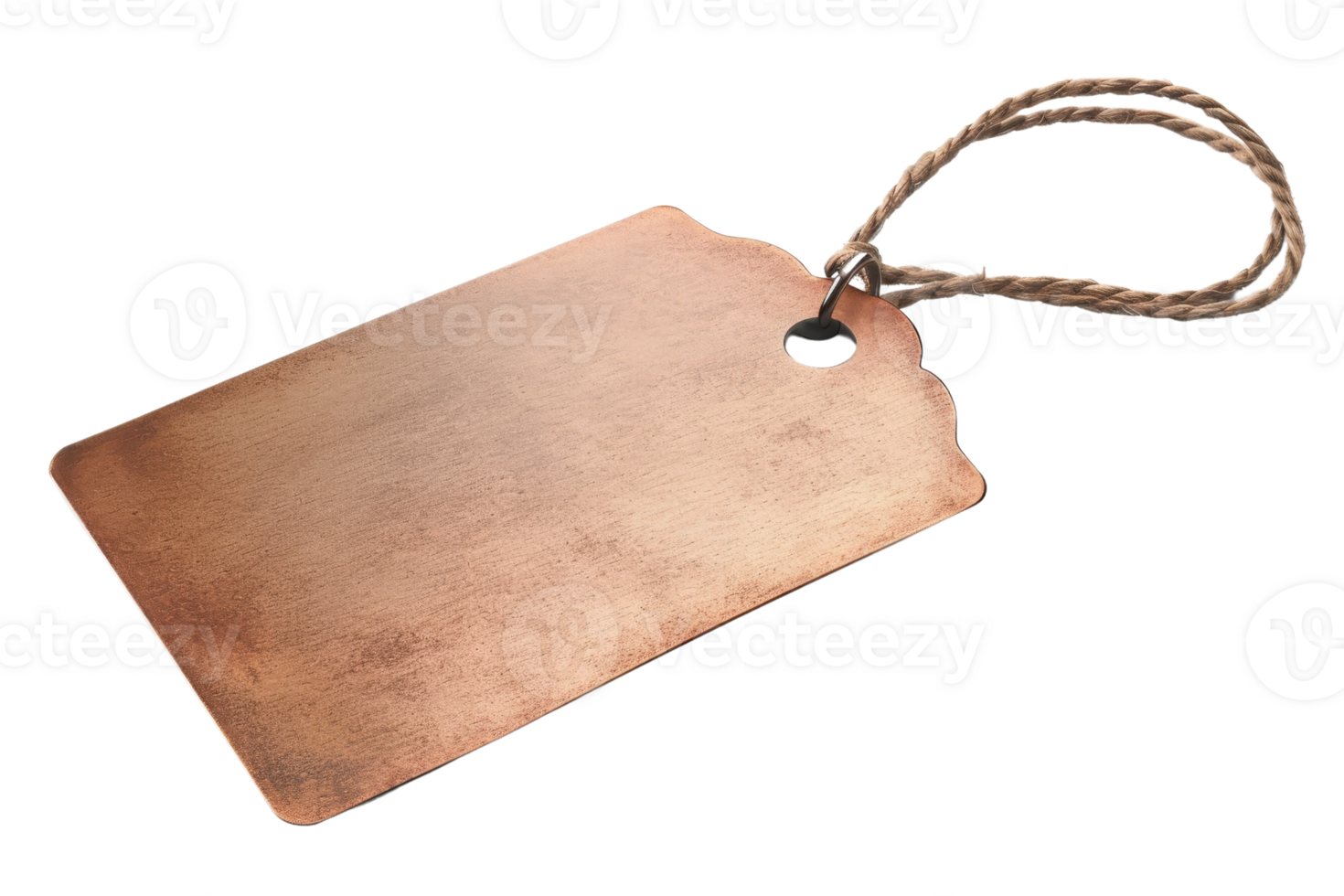 A tag with a rope hanging from it. The tag is brown and has a hole in the middle png