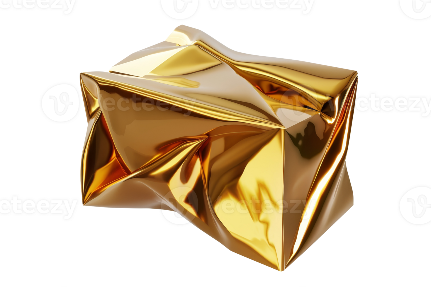 A gold object with a crumpled surface. The gold object is shiny and has a unique texture png