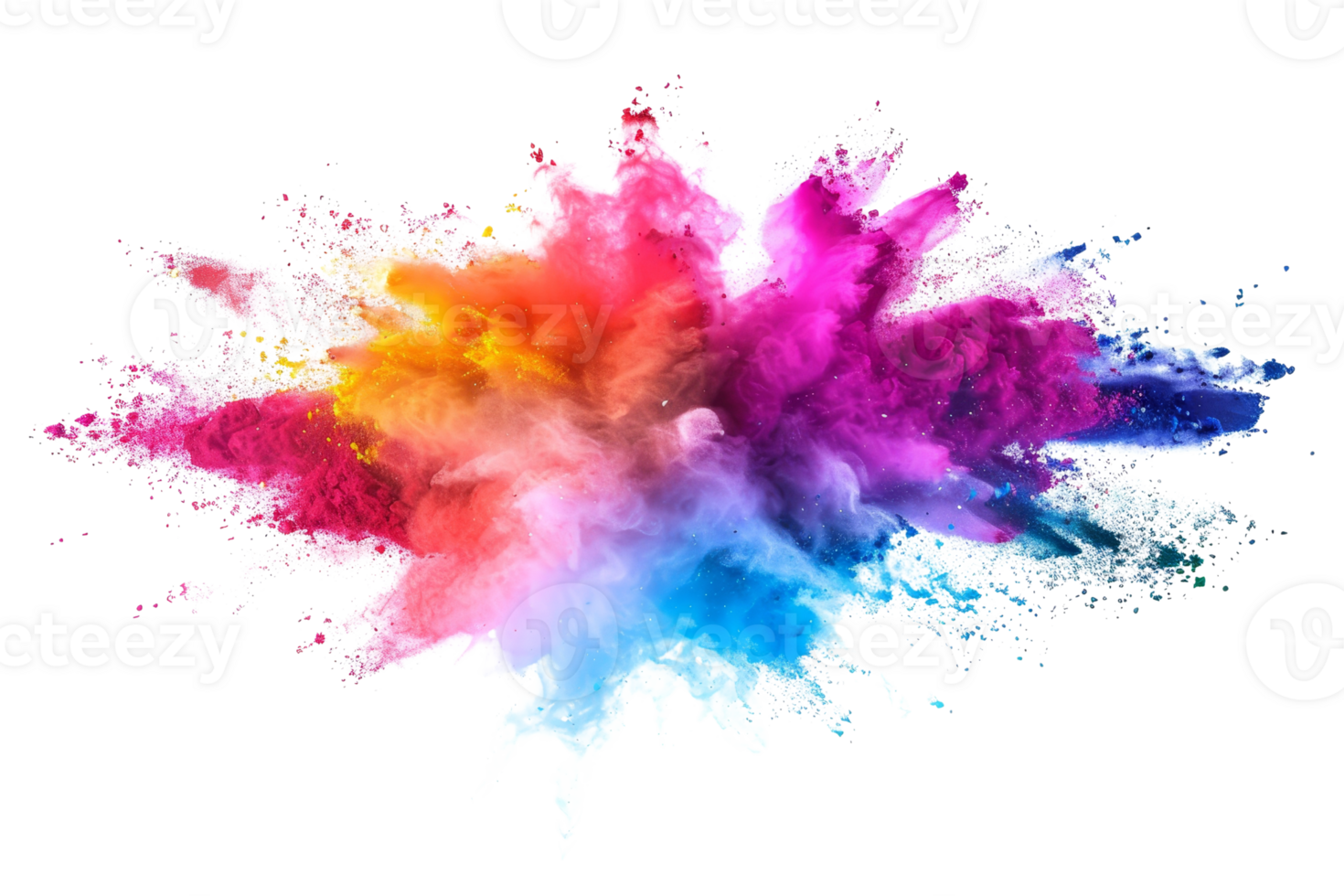 Vibrant explosion of colorful powder in mid-air, showcasing a stunning mix of bright hues and dynamic motion against a transparent background. png