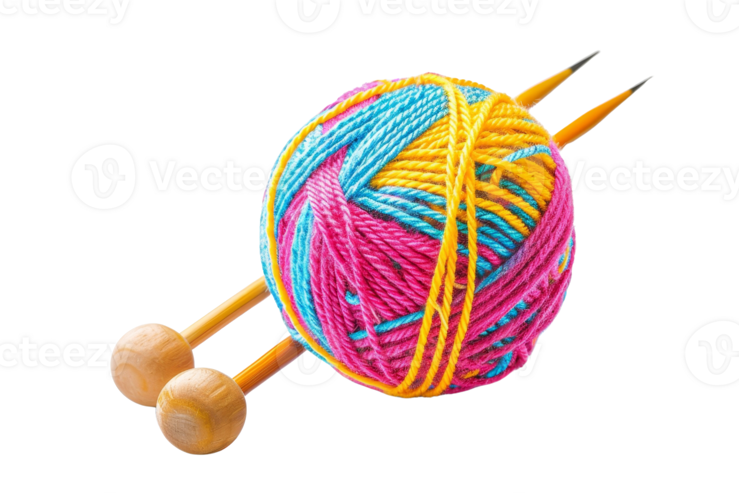 Colorful ball of yarn with knitting needles isolated on transparent background. Perfect for crafting, knitting, and crochet projects. png