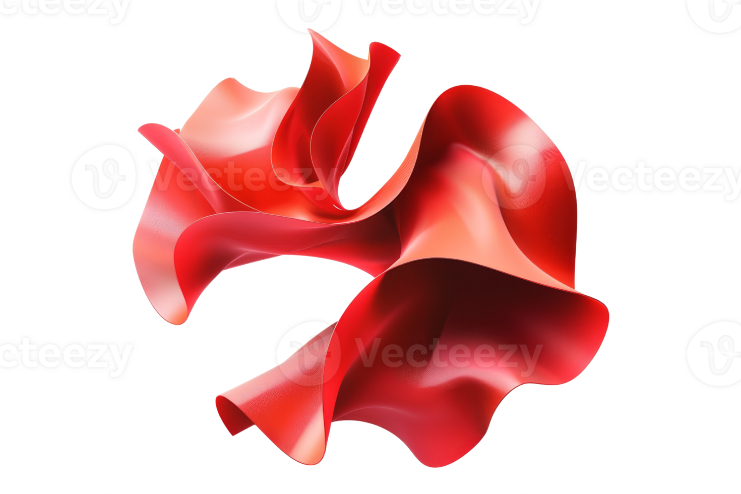 Abstract red ribbon shape, digital illustration featuring flowing curves and vibrant colors perfect for modern design projects. png