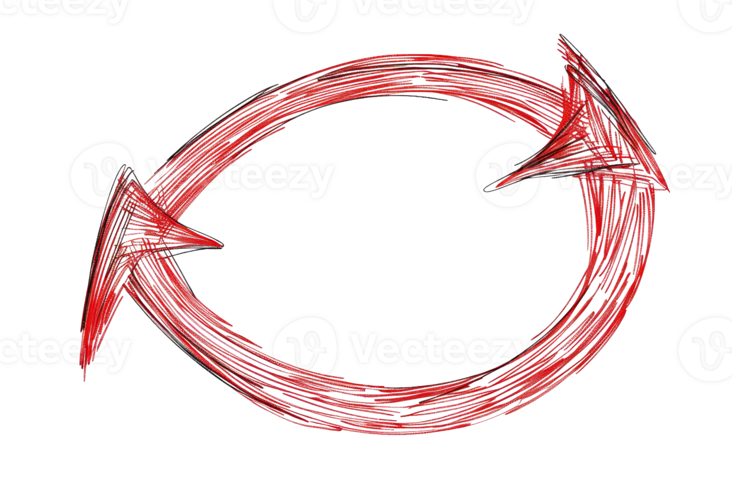 Hand-drawn red circular arrow illustration, indicating rotation or cycle concept, isolated on transparent background. png