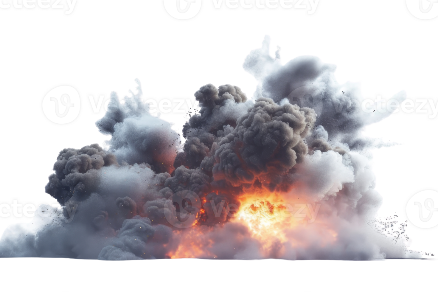 Dramatic explosion with dense smoke and bright flames, offering a powerful visual for backgrounds and action scenes. png
