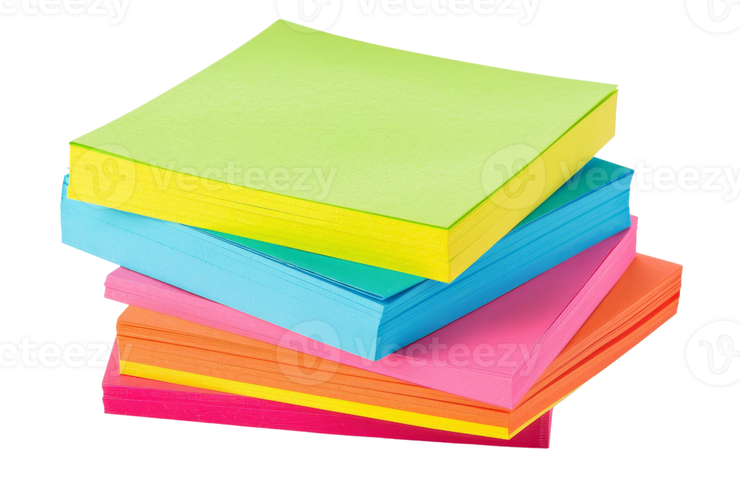 A stack of colorful sticky notes in various shades of green, blue, pink, and yellow, ideal for reminders and organization in office or school. png