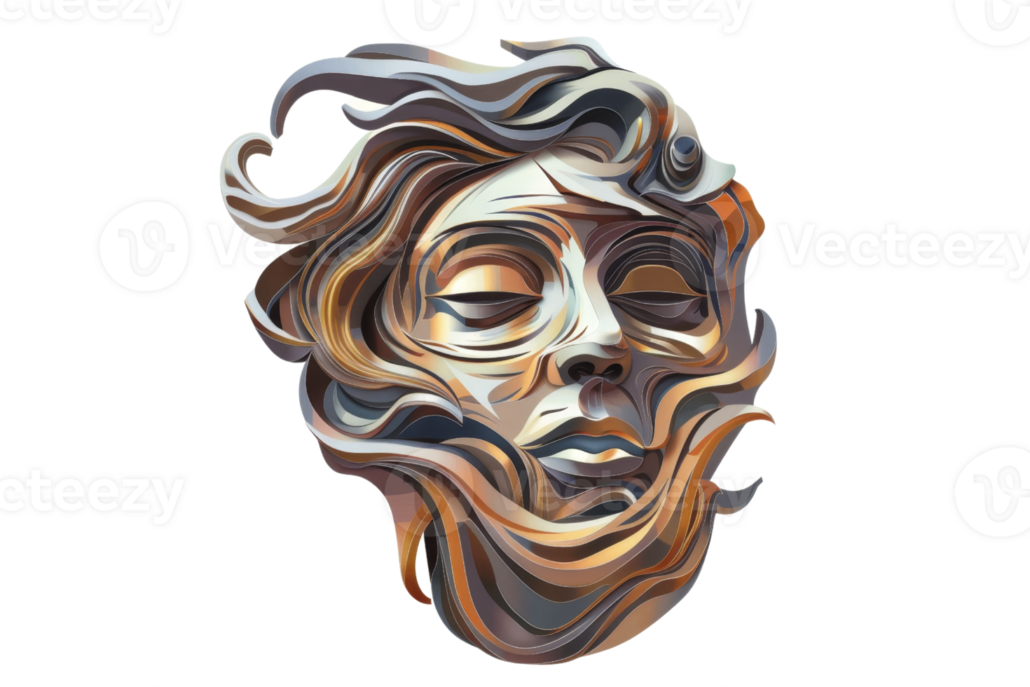 A woman's face is shown with a lot of detail, including her eyes and mouth. The image has a dreamy, surreal quality to it png