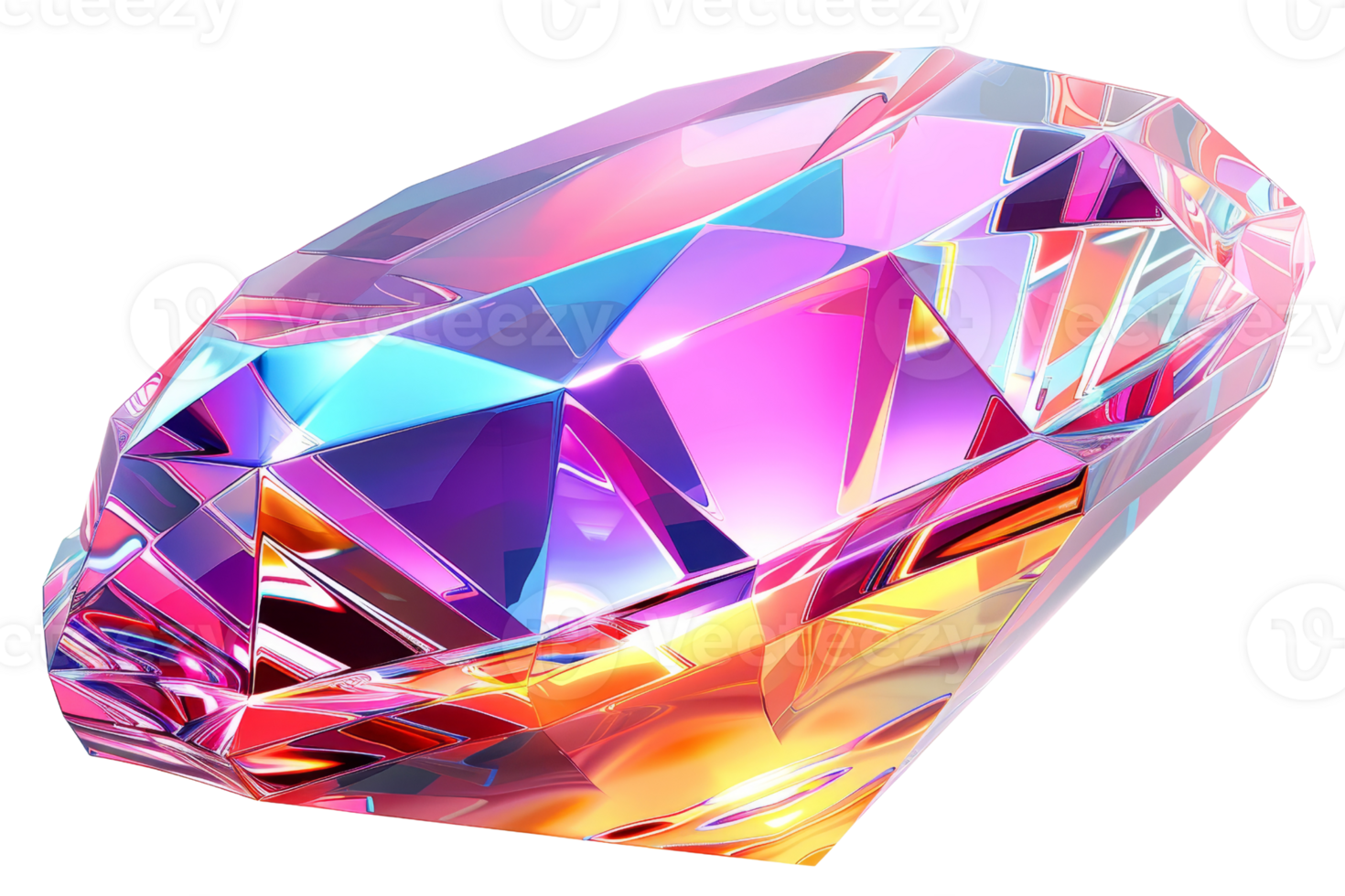 A colorful diamond with a rainbow pattern. The diamond is cut into a triangular shape. The colors of the diamond are pink, purple, and blue png