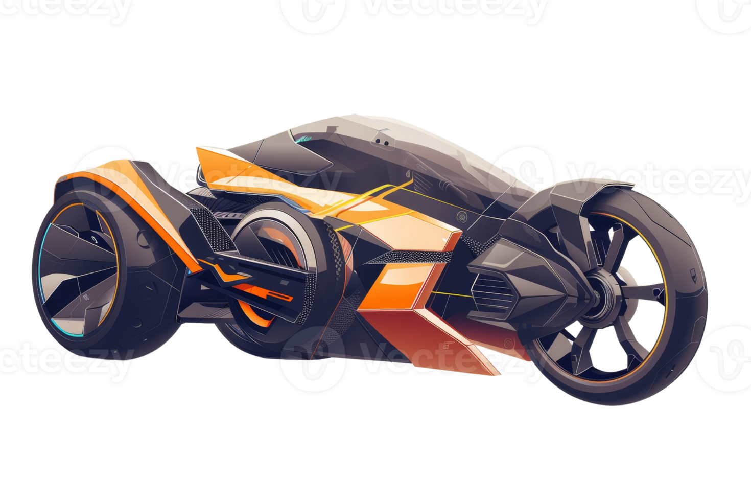 A futuristic motorcycle with a black and orange frame. The bike is designed to look like it's from the future png
