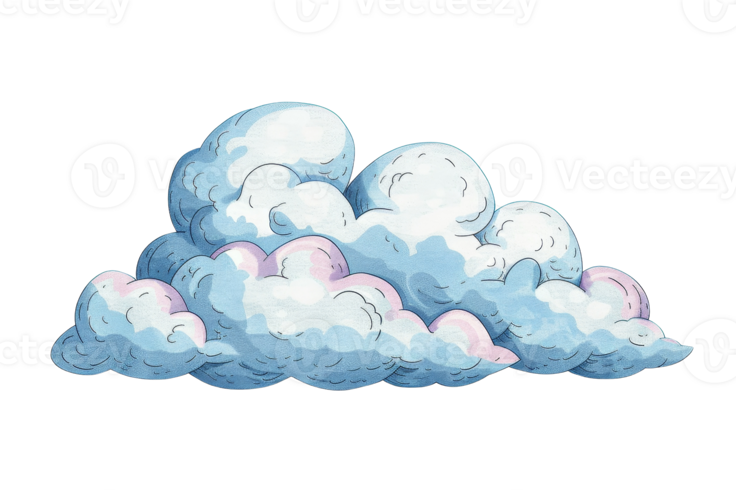 A cloud with a pinkish hue. The cloud is white and has a blue tint. The sky is clear and the cloud is the main focus of the image png