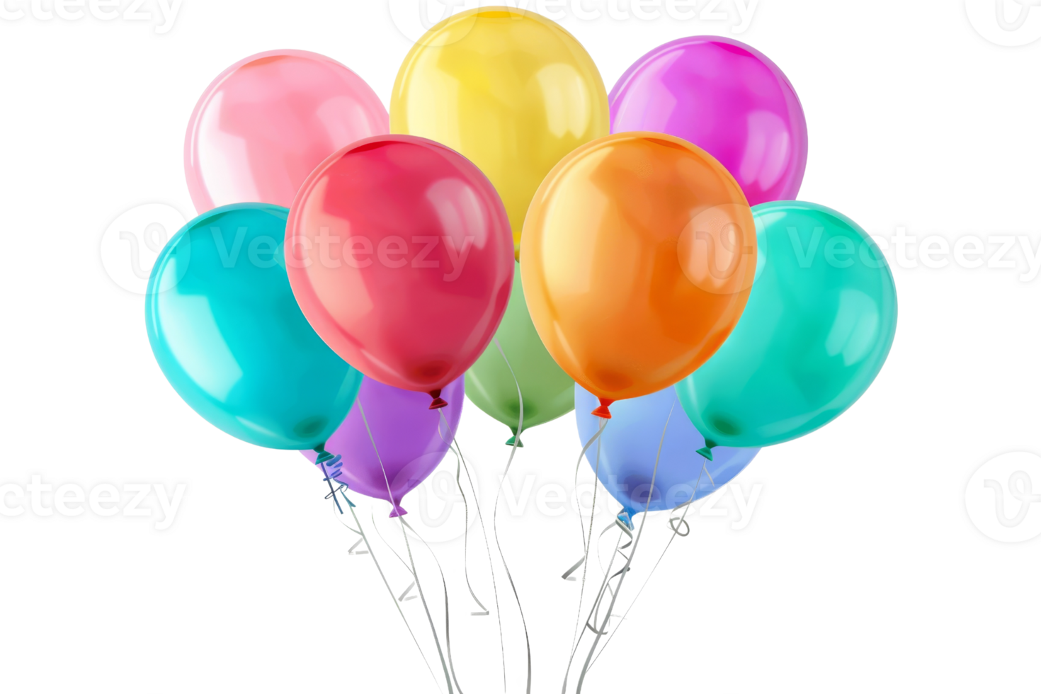vibrant bouquet de coloré des ballons isolé sur transparent Contexte. parfait pour fête, faire la fête, ou de fête un événement décorations. png