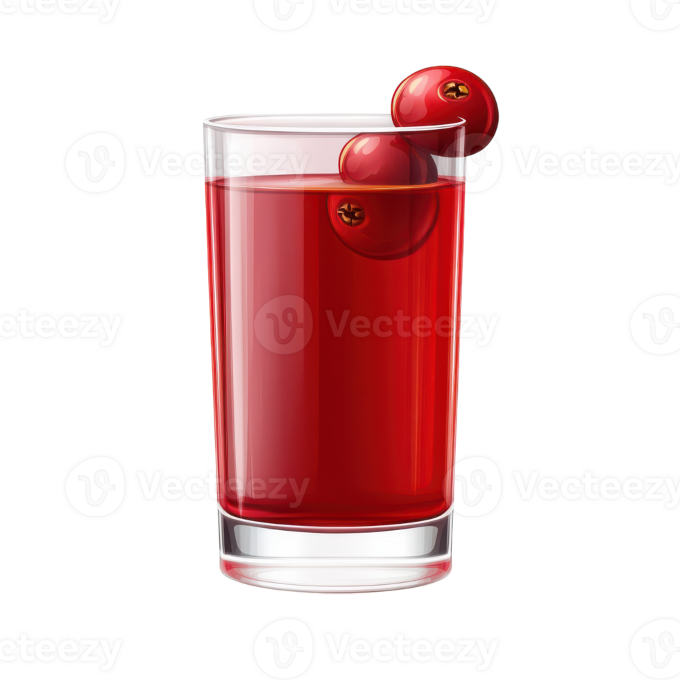A glass of cranberry juice with two cherries png