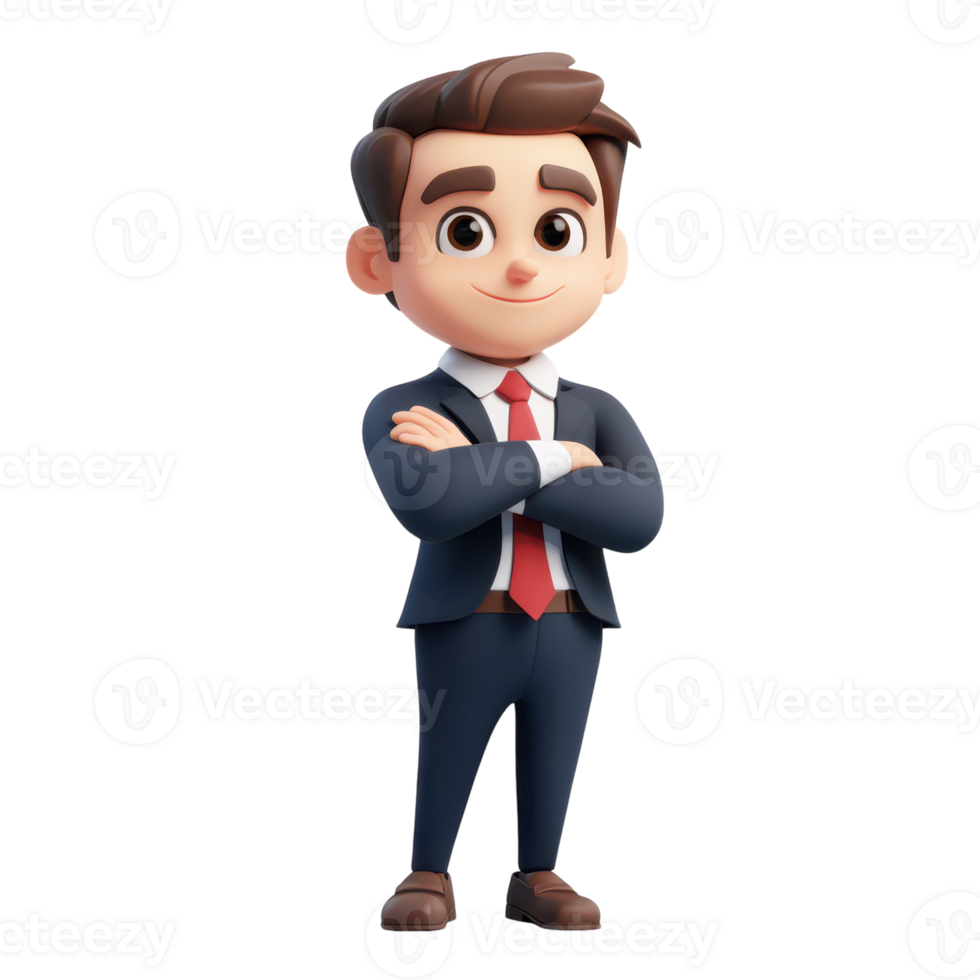 3d cartoon businessman with arms crossed png