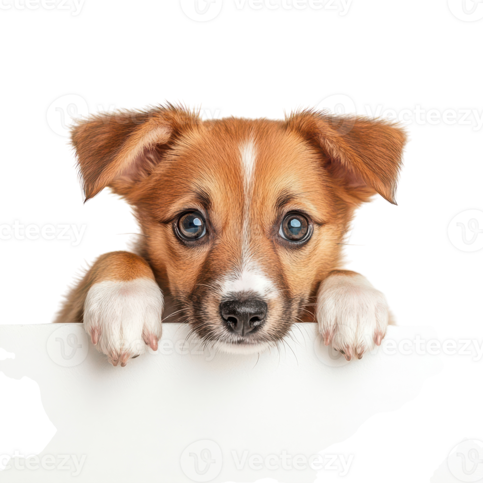 A puppy peeking over a blank sign png