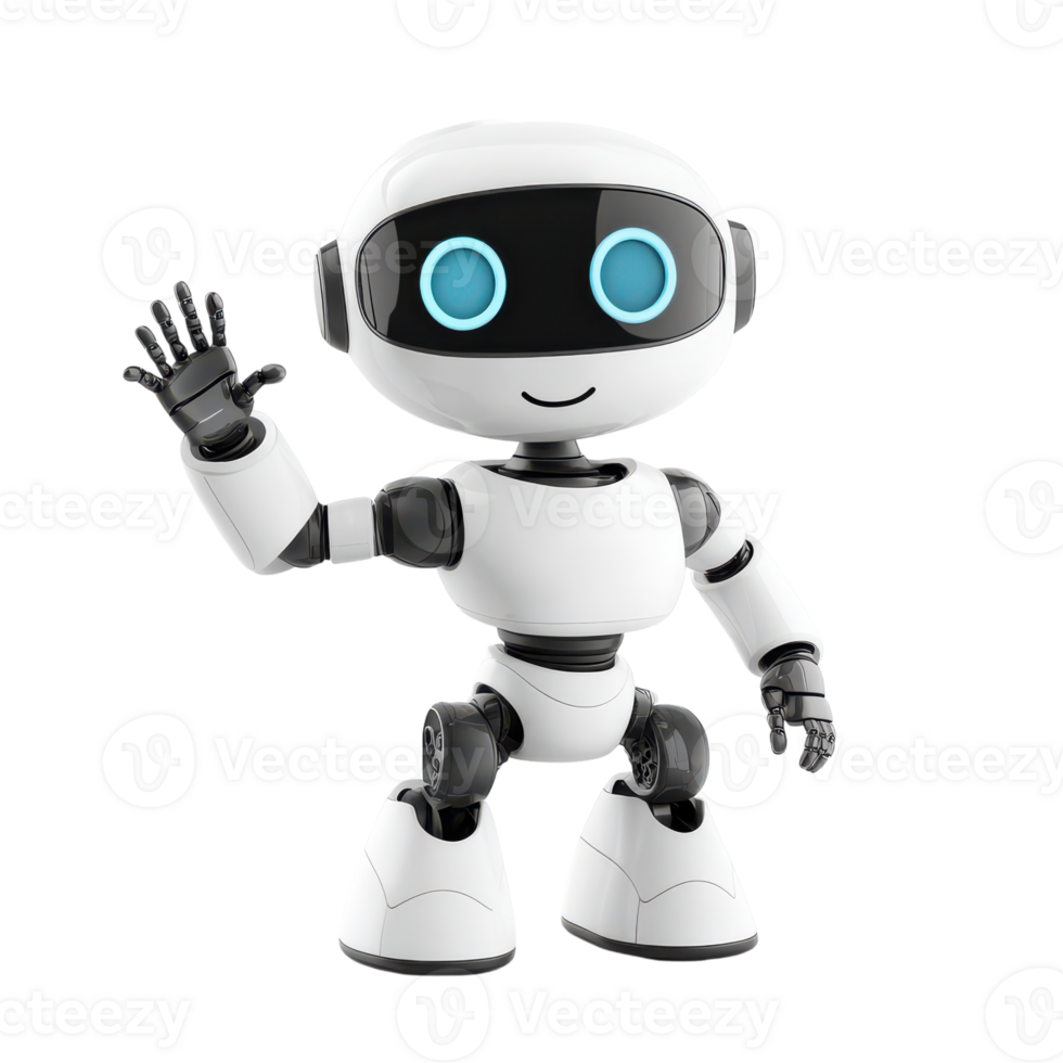 A white robot with blue eyes waving png