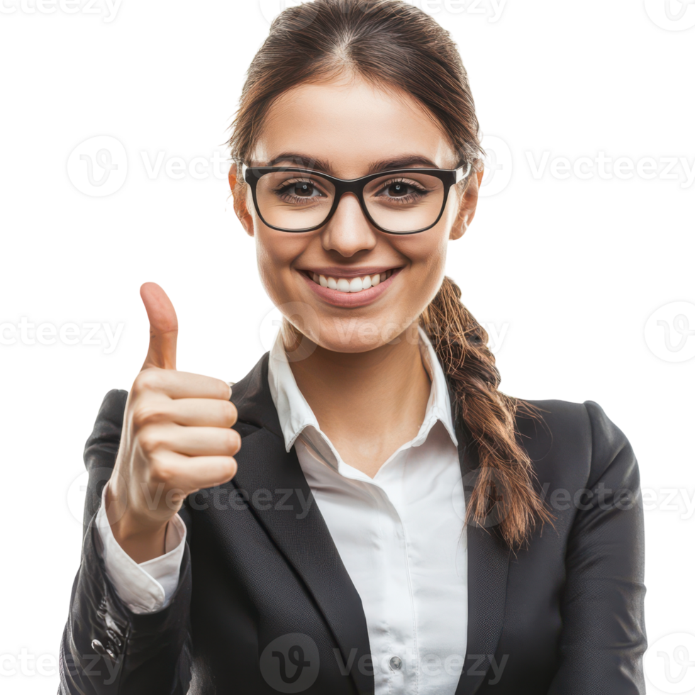 A woman in a business suit giving the thumbs up png