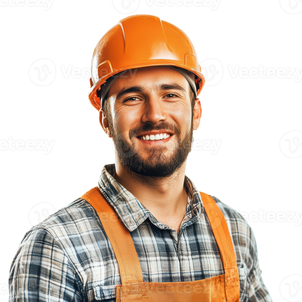 A man in an orange hard hat and overalls png