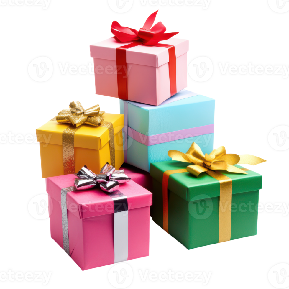 A pile of colorful gift boxes with bows png