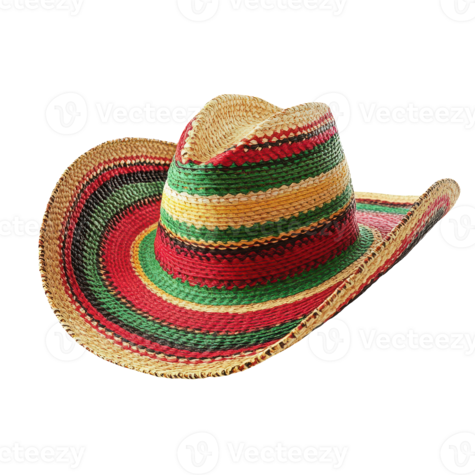 A straw hat with a colorful pattern png