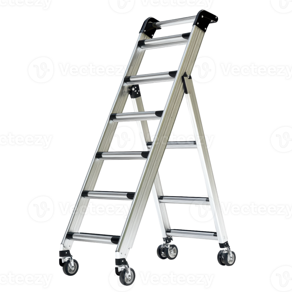 A ladder with wheels and a metal frame png