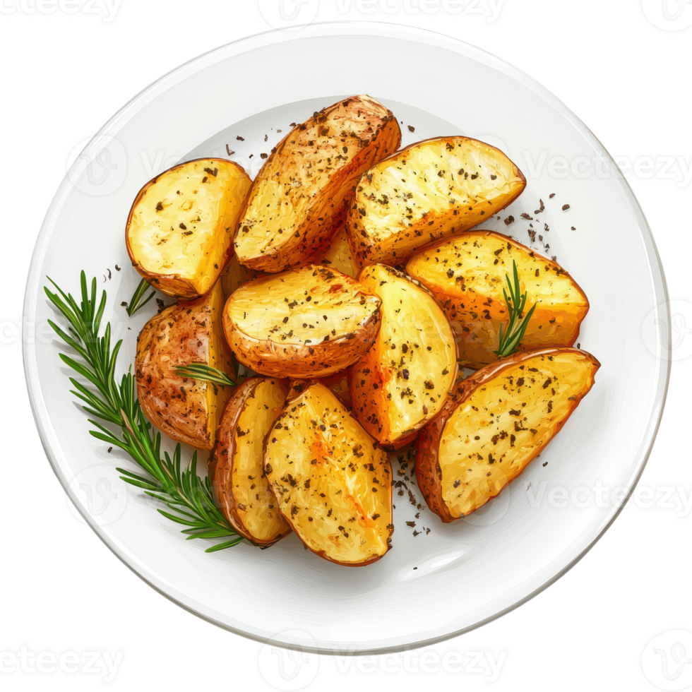 Potatoes with rosemary and spices on a plate png