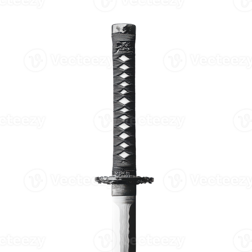 ein schwarz und Weiß Foto von ein Samurai Schwert png