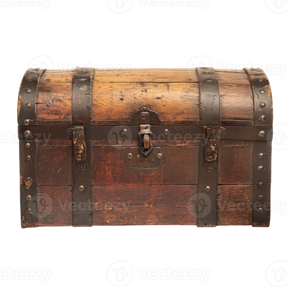 An old wooden trunk with rivets and metal hardware png