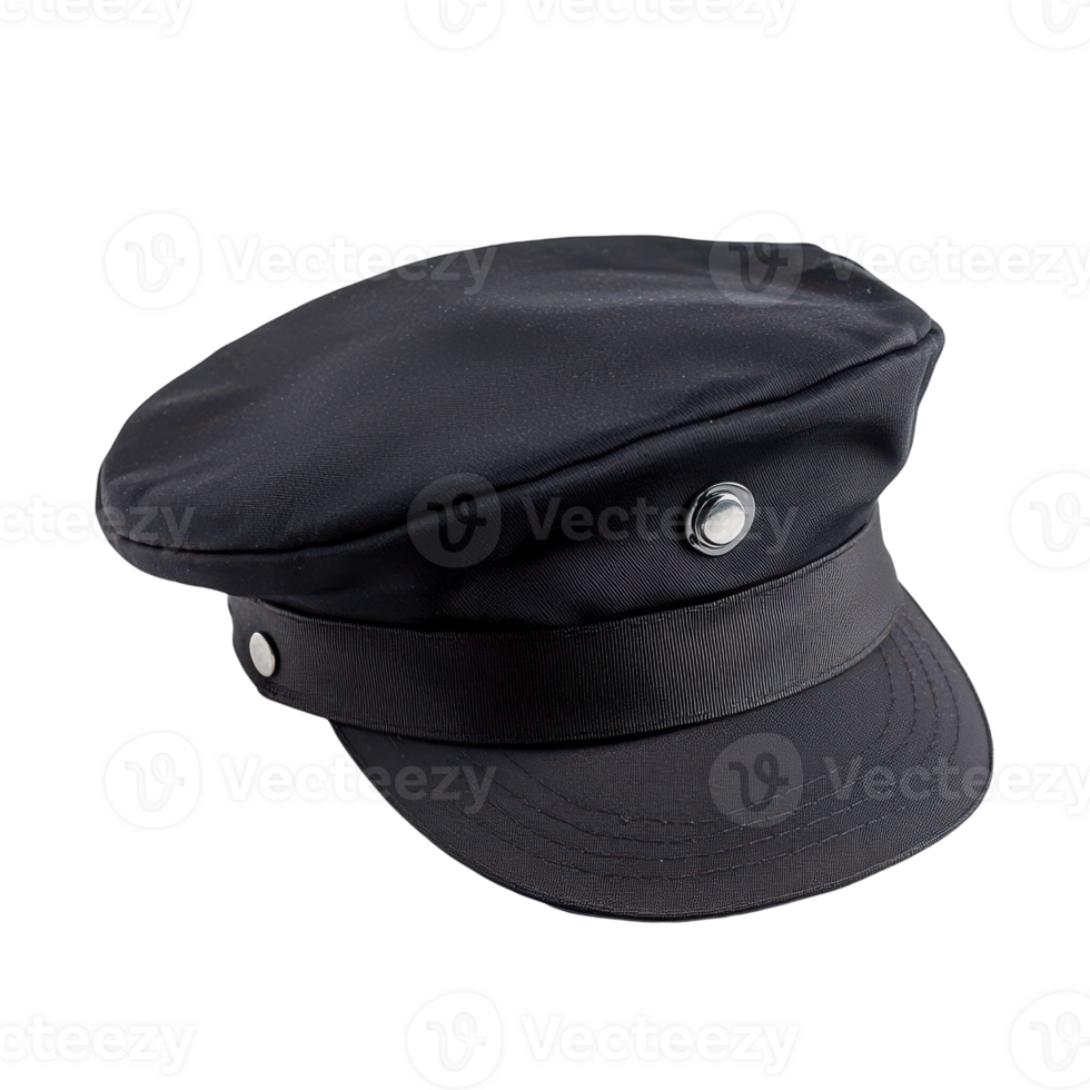 A black hat with a white button on the front png