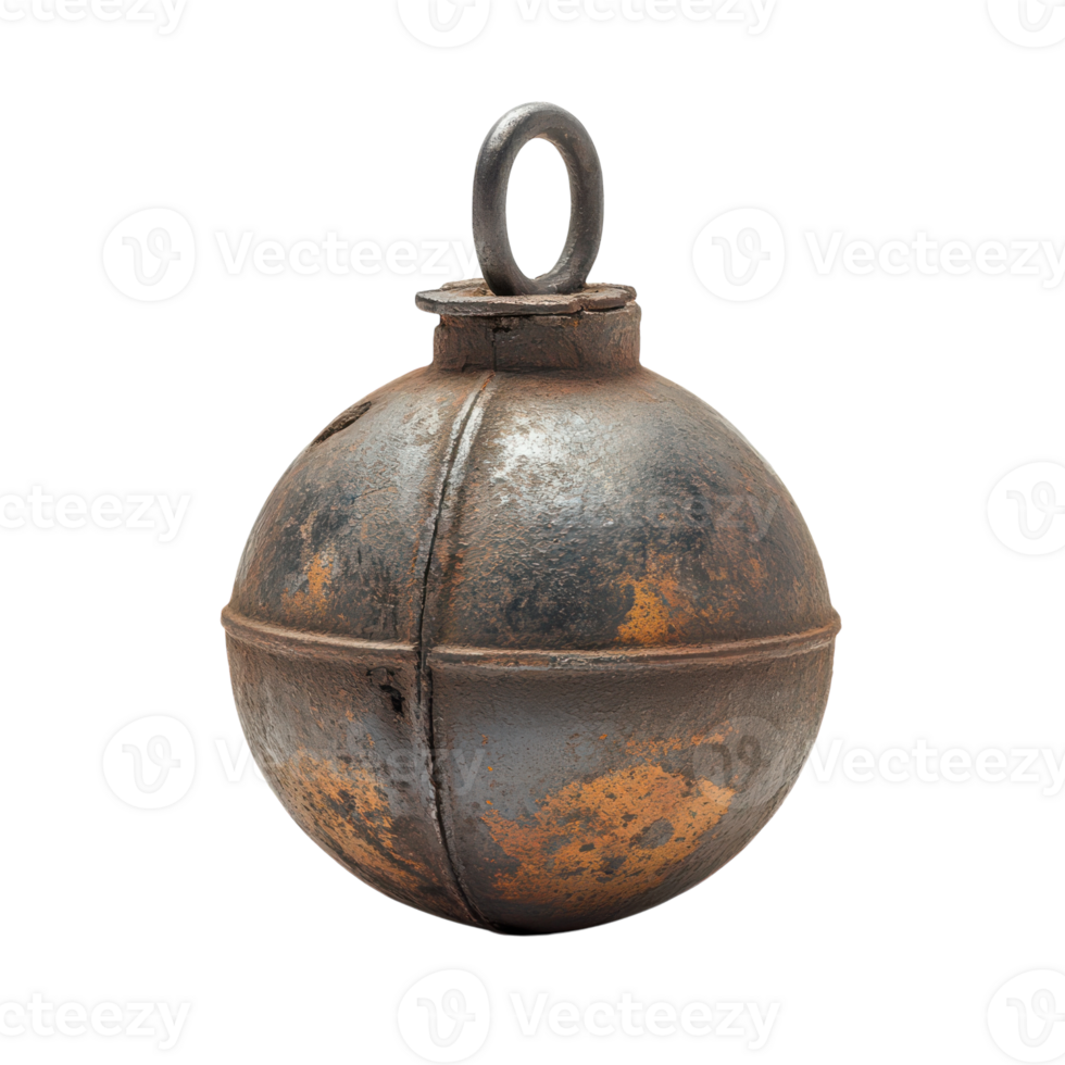An old, rusty, metal ball with a ring on it png