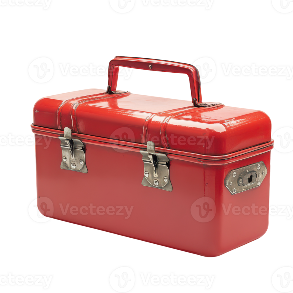 A red tool box with metal handles png